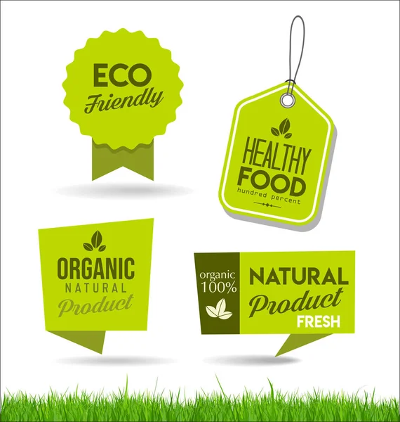 Healthy Natural Food Labels Organic Tags — Stock Vector
