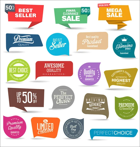 Modern Origami Sale Stickers Tags Colorful Collection — Stock Vector