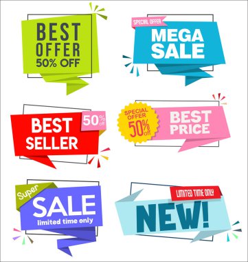 Modern origami Satılık çıkartmaları ve Etiketler renkli koleksiyonu