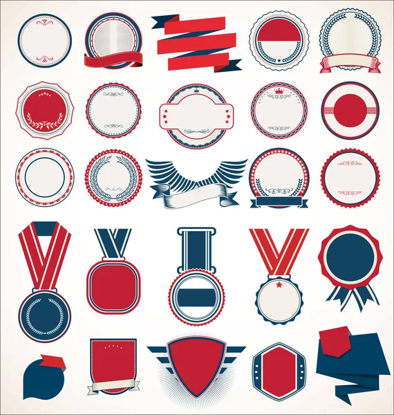 Verzameling Van Retro Vintage Badges Labels Linten — Stockvector