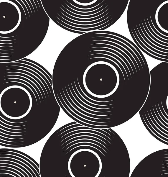 シームレスブラックビニールレコードフラットコンセプトの背景 — ストックベクタ
