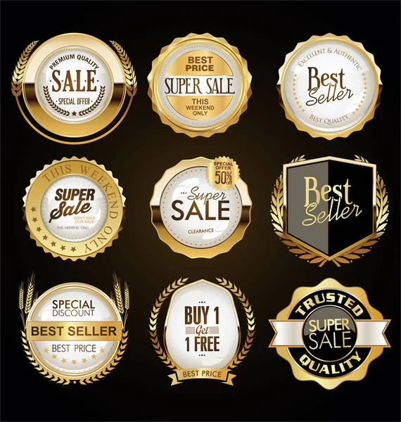 Een Gouden Collectie Van Verschillende Badges Labels — Stockvector