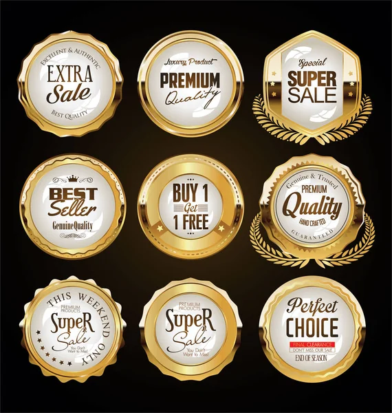 Une Collection Dorée Différents Badges Étiquettes — Image vectorielle