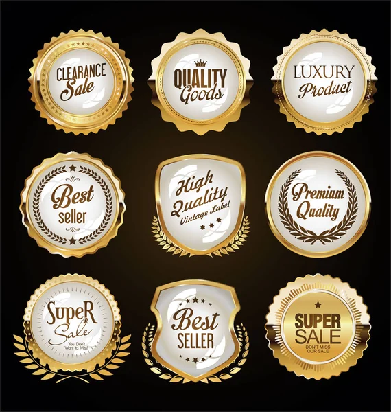 Golden Collection Various Badges Labels — Stock Vector