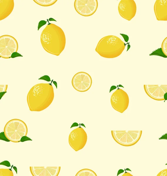 Fruta Limón Sobre Fondo Blanco Patrón Sin Costuras — Vector de stock