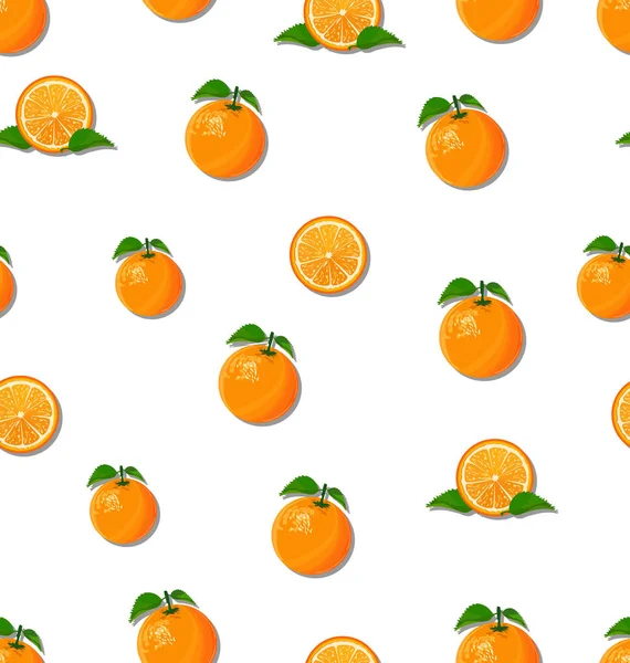 Sinaasappelen Segmenten Een Witte Achtergrond Naadloze Patroon — Stockvector