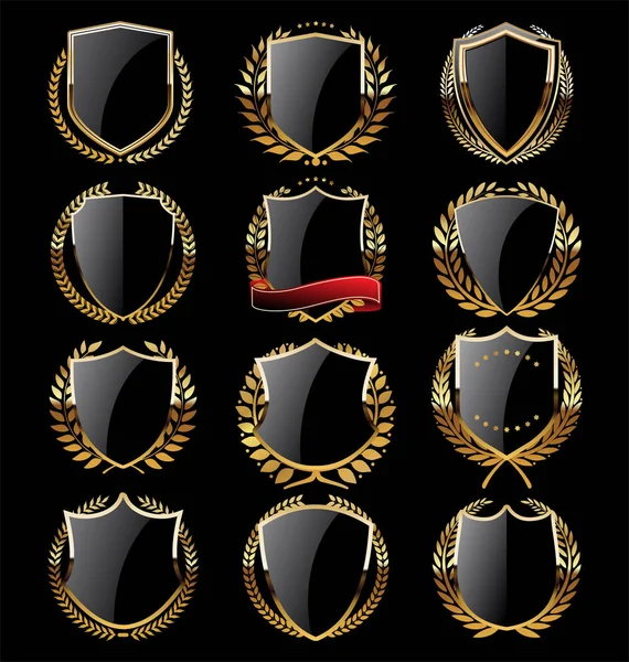 Emblemas Rótulos Dourados Premium Luxo — Vetor de Stock
