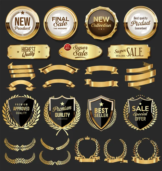 Retro Vintage Gouden Zwarte Badges Labels — Stockvector