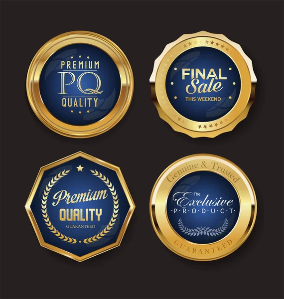 Retro Vintage Gouden Badges Etiketten Collectie — Stockvector