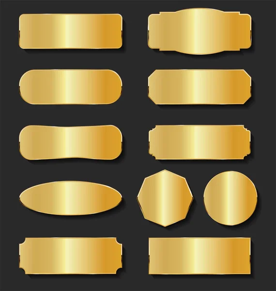 Golden Metal Plates Collection Black Background — Stock Vector