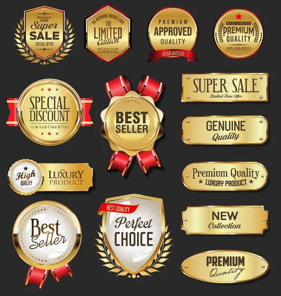 Retro Vintage Golden Badges Labels — Stock Vector