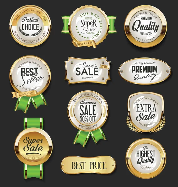 Retro Vintage Gouden Badges Labels — Stockvector