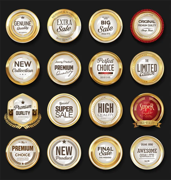 Retro Vintage Gouden Badges Labels — Stockvector