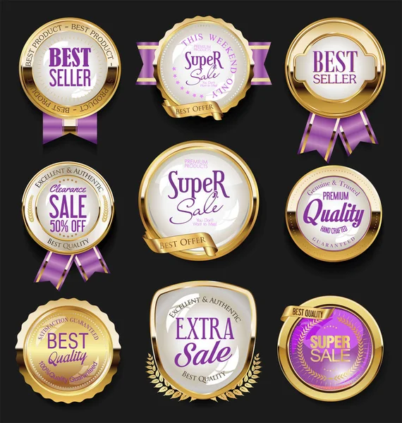 Retro Vintage Golden Badges Labels — Stock Vector