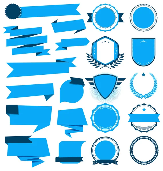 Een Verzameling Verschillende Blauwe Linten Badges Etiketten Illustratie — Stockvector