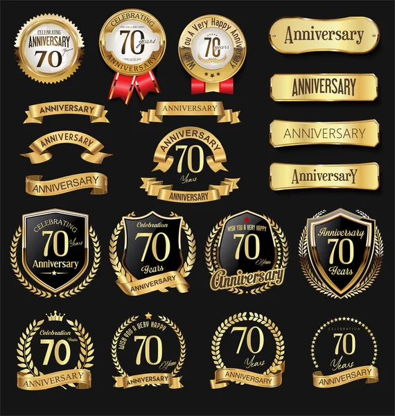 Colección Aniversario Logotipo Oro Emblema Celebración — Vector de stock