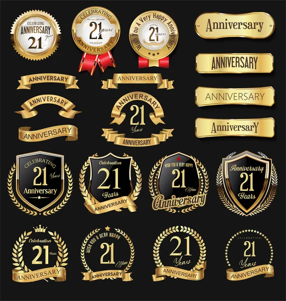 Collezione Anniversario Logo Oro Emblema Celebrazione — Vettoriale Stock