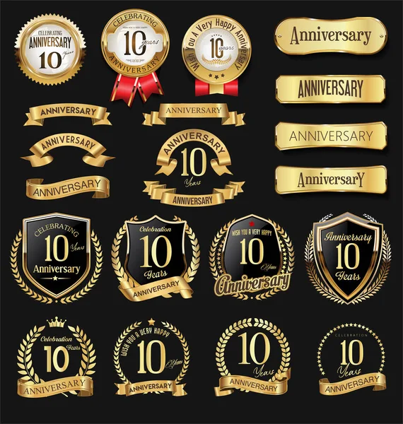 Coleção Aniversário Logotipo Dourado Emblema Celebração — Vetor de Stock