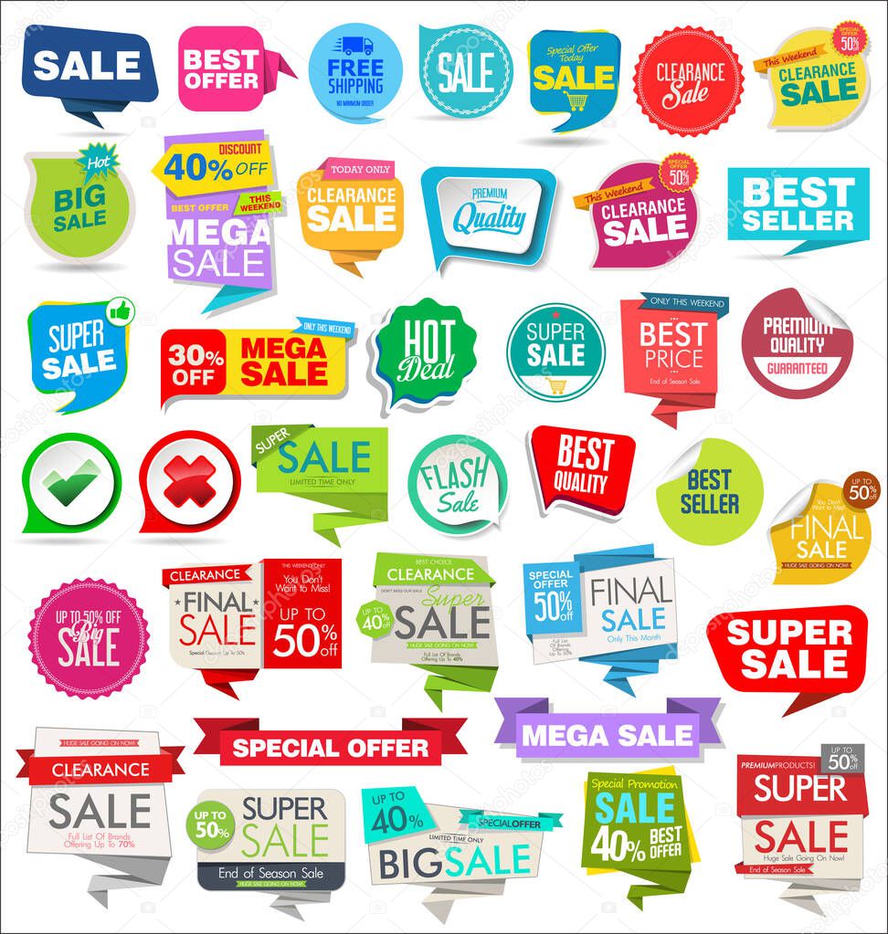 Modern sale stickers tags banners and badges collection