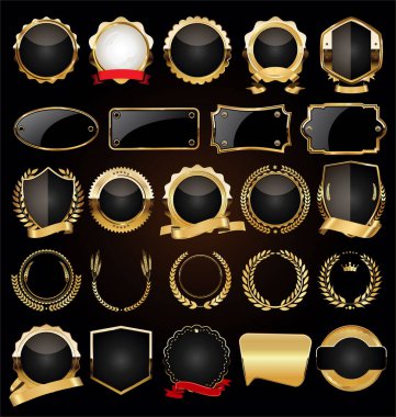 Antika altın defne çelenkleri ve etiketleri koleksiyonu 