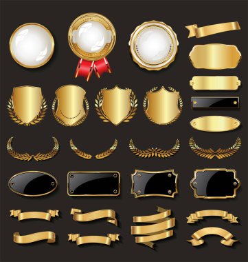 Antika altın defne çelenkleri ve etiketleri koleksiyonu 