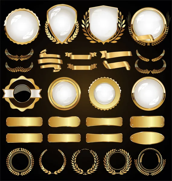 Ретро Винтажные Золотые Значки Этикетки Щиты — стоковый вектор