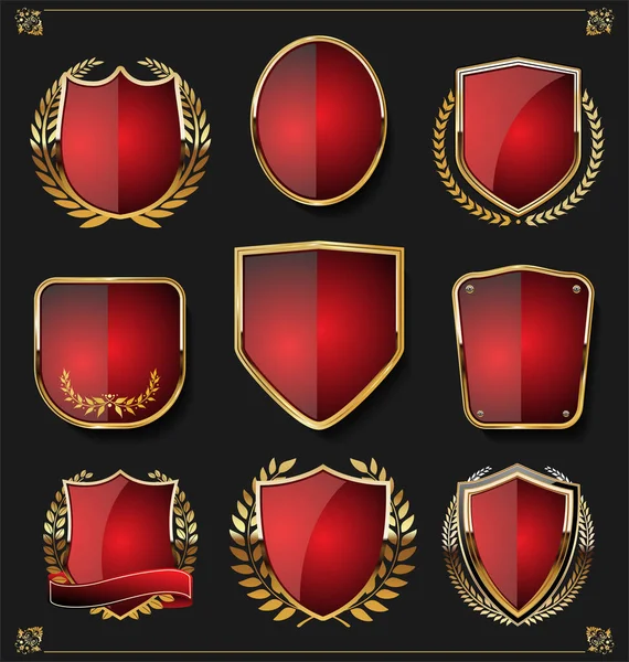 Retro Vintage Golden Badges Labels Shields — Stock Vector