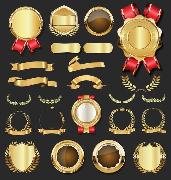 Collection Badges Étiquettes Boucliers Style Rétro — Image vectorielle