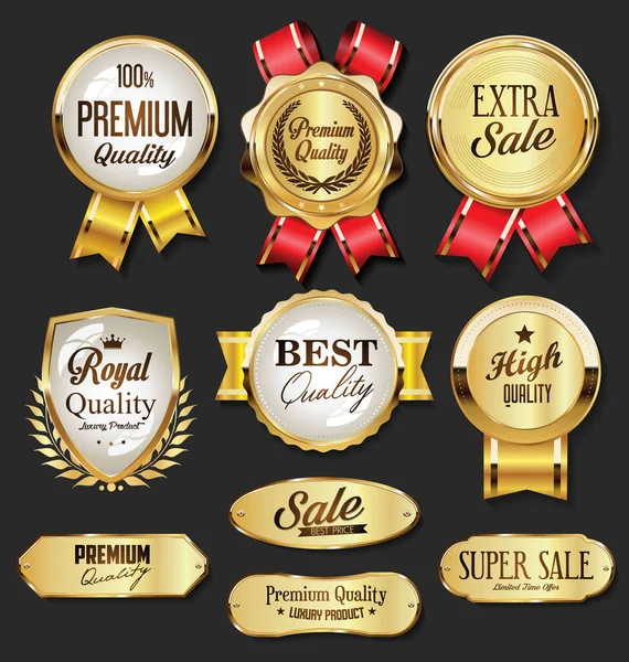 Coleção Emblemas Dourados Rótulos Estilo Retro —  Vetores de Stock