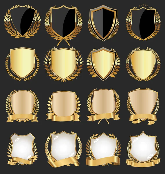 Escudo Dourado Com Louros Dourados — Vetor de Stock