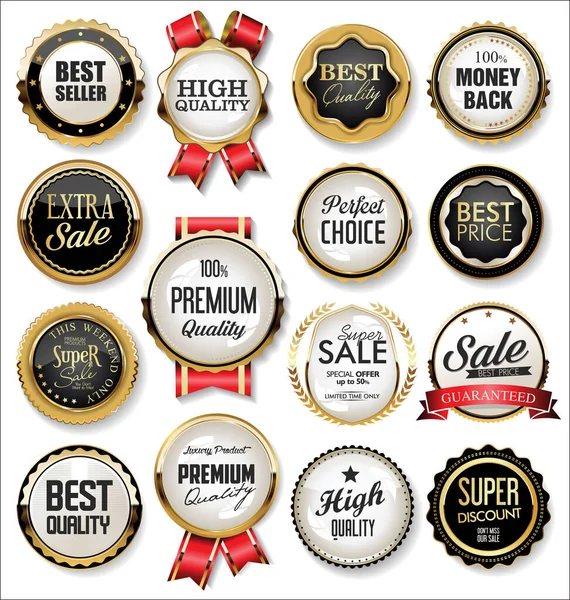 Retro Vintage Gold Black Badges Labels Collection — Stock Vector