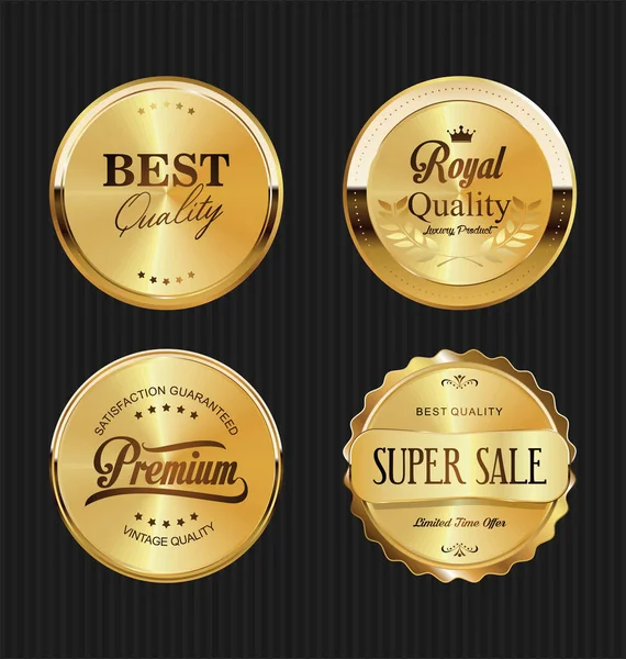 Verzameling Gouden Badges Labels Retro Stijl — Stockvector