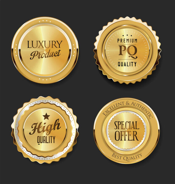 Collection of golden badges and labels retro style 