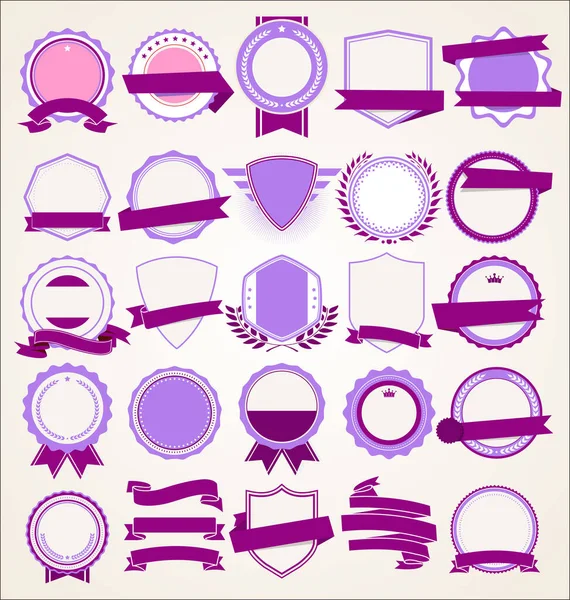 Collection Flat Shields Badges Labels Retro Style — Stock Vector