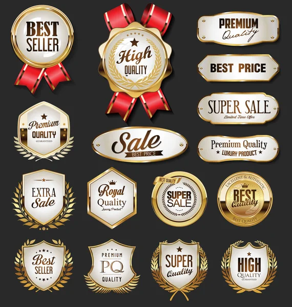 Collection Golden Badges Labels Retro Style — Stock Vector