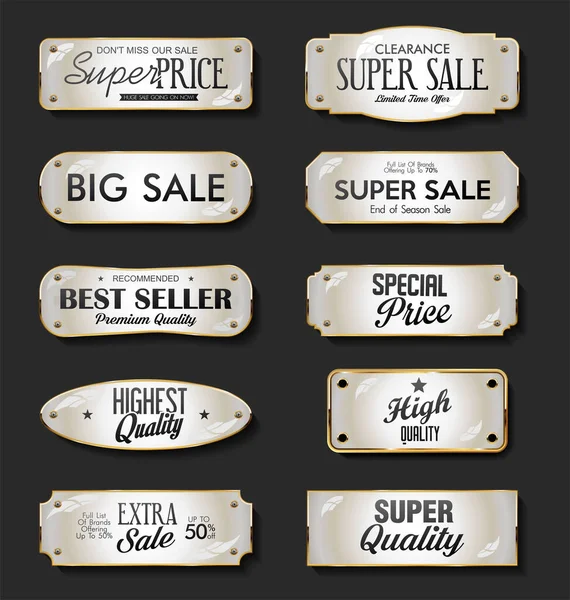 Collection Golden Badges Labels Retro Style — Stock Vector