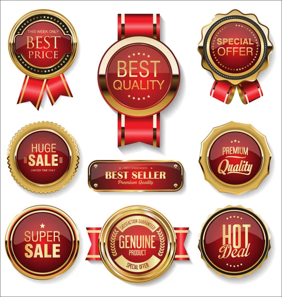 Collection Golden Badges Labels Retro Style — Stock Vector