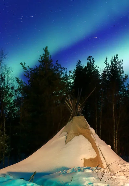 Kuzey Kutup Dairesi Arkasında Aurora Borealis