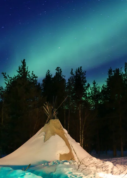 Kuzey Kutup Dairesi Arkasında Aurora Borealis