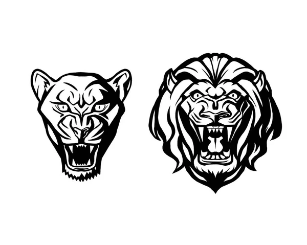Baş aslan ve aslan. Logo vektör şablonunun. Yaratıcı illüstrasyon.