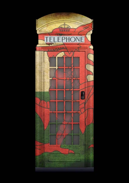 British Phone Booth K2 from 1924 - 3D Rendering - isolated - Wales Stock Image