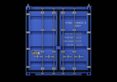 Render, izole ISO konteyner 40 ft kuru van, mavi