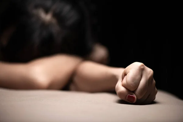 Violência Das Mulheres Conceito Abusado Pare Violência Contra Mulheres Tráfico — Fotografia de Stock