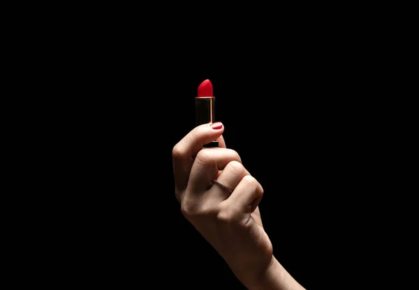 Hand Young Girl Holding Red Lipstick Sign Protest International Human — Stock Photo, Image