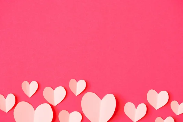 Elementi Carta Forma Cuore Che Vola Sfondo Carta Rosa Amore — Foto Stock