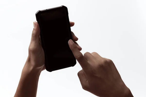 African American Person Holding Mobile Smartphone Concept Black People Communication — Stock Photo, Image