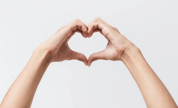 Manos Hombre Haciendo Una Forma Corazón Sobre Fondo Blanco Aislado — Foto de Stock