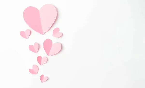 Elementi Carta Forma Cuore Che Volano Sfondo Carta Bianca Amore — Foto Stock