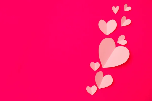 Elementi Carta Forma Cuore Che Vola Sfondo Carta Rosa Amore — Foto Stock