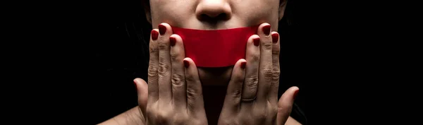 Концепция Тему Свободы Слова Цензуры День Прав Человека Лицо Девушки — стоковое фото